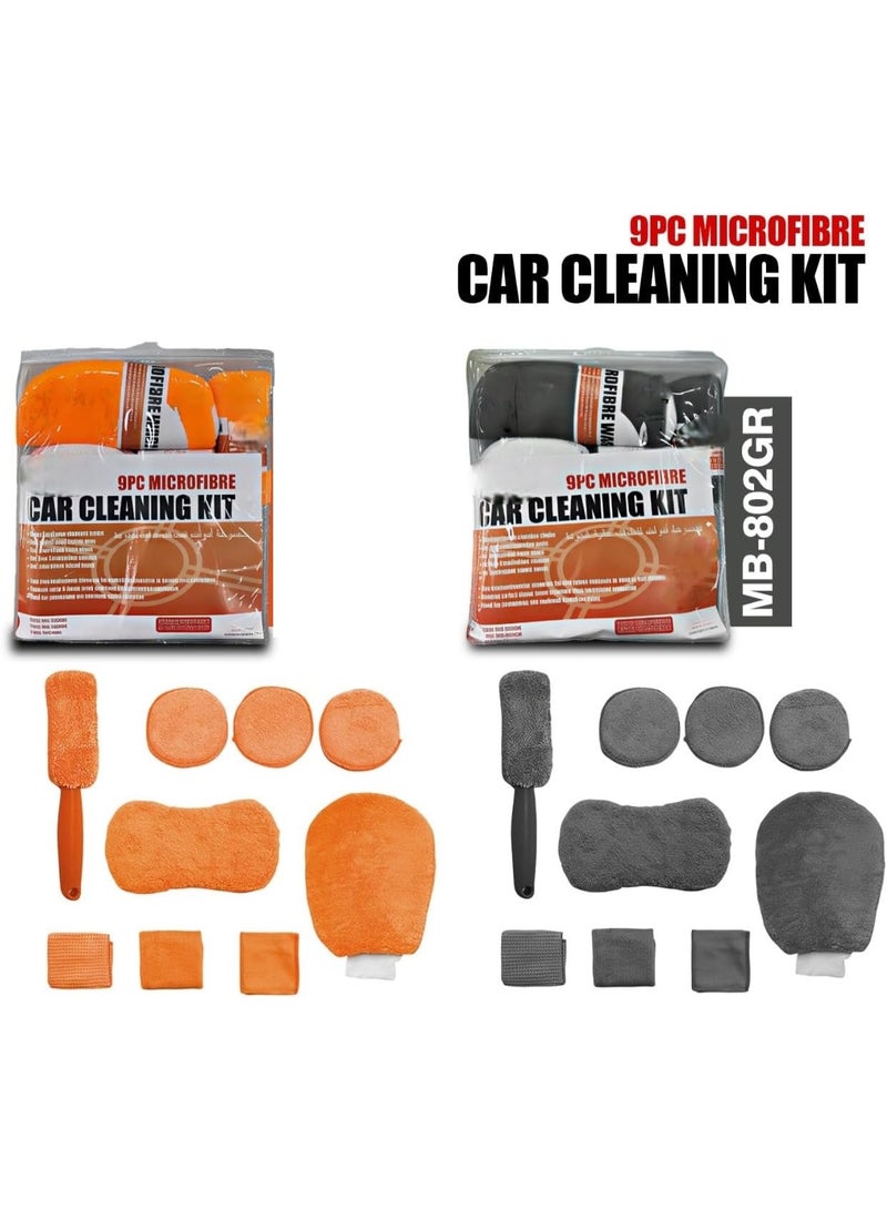 Microfibre Car Cleaning Kit, Professional Auto Detailing Set with Orange and Grey Cloths, Multi-Purpose Vehicle Washing and Polishing Tools - Image 2