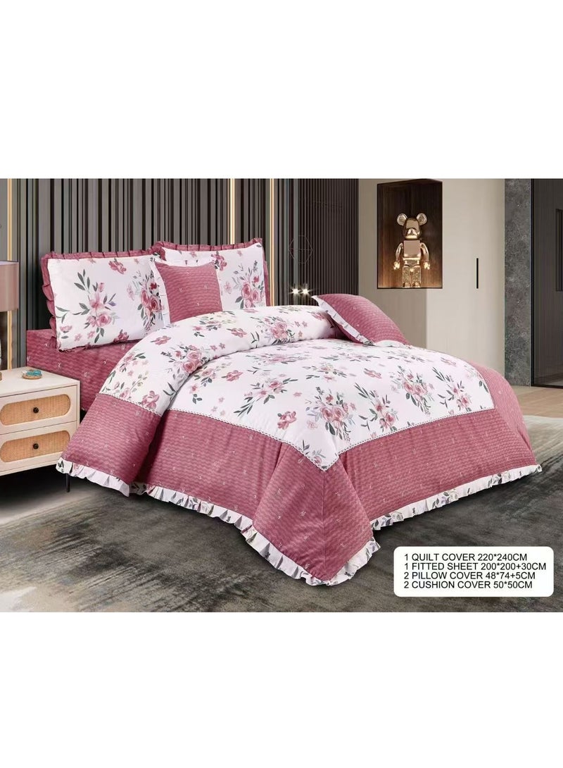جولدن ميليون 100٪ قطن مطبوع عليه أزهار ناعمة وغطاء لحاف مكشكش طقم سرير 6 قطع مقاس كينج