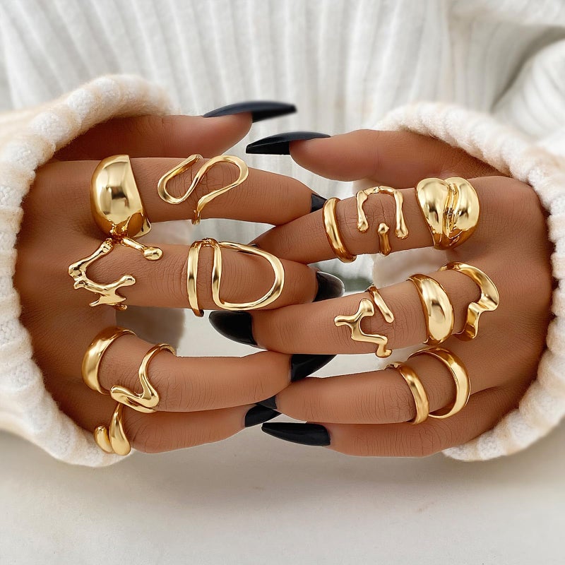 IFKM Gold Chunky Rings Set for Women 14k Gold Plated Thick Dome Stackable Open Rings Trendy Dainty Minimalist Jewelry Gifts (Irregular, Gold) - Image 5