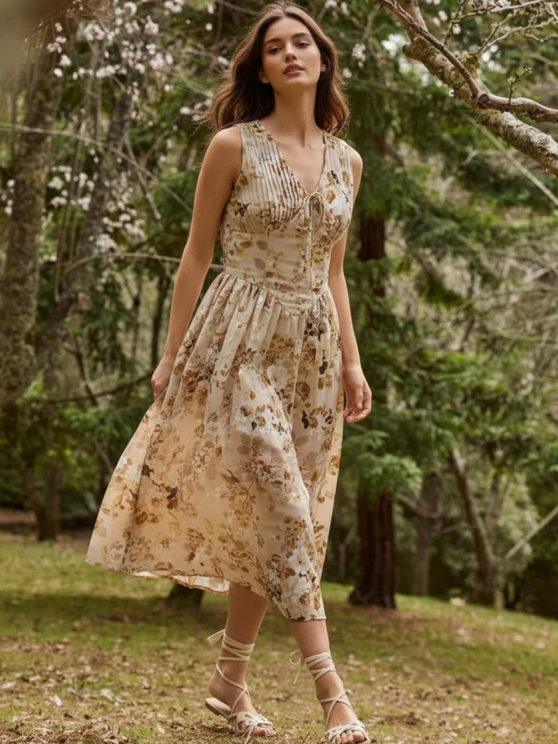 أوجيدر Yellow fitted-waist midi dress