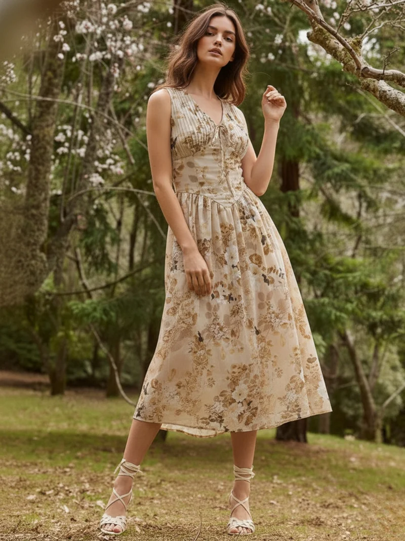 أوجيدر Yellow fitted-waist midi dress