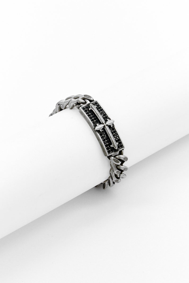 POLICE Men Vigor Antique Crystal Cross Bracelet, Silver  - Image 1