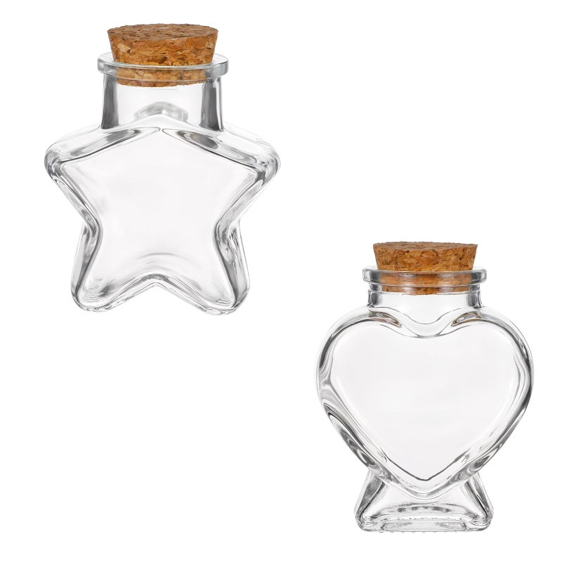 ElevateTech Mini Glass Bottles with Cork Stoppers, 2 Pcs Heart-Shaped Decorative Jars Star Shaped Small Decorative Glass Bottles with Cork Lid for DIY Art Crafts Decoration Party Supplies Favor Bottle - Image 1