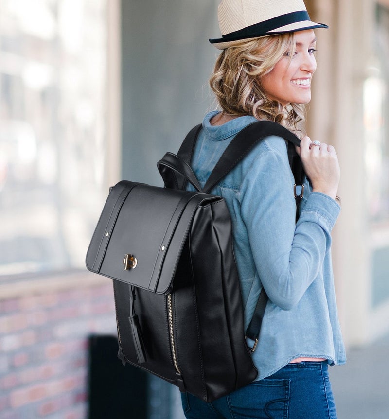 ESTARER Upgraded Version Women PU Leather Backpack 15.6 Inch Laptop Backpack Vintage College Rucksack Bag (Black) - Image 2
