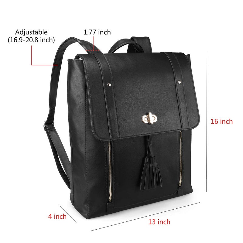 ESTARER Upgraded Version Women PU Leather Backpack 15.6 Inch Laptop Backpack Vintage College Rucksack Bag (Black) - Image 5