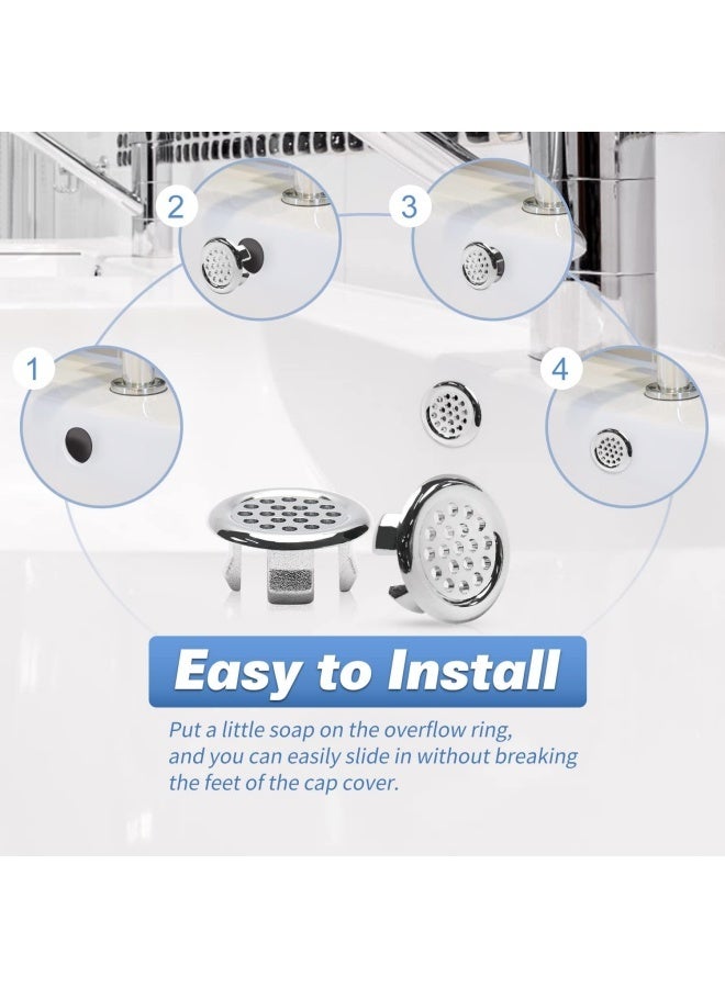 6 قطع من أغطية الفائض الزخرفية لأحواض المطبخ، مصنوعة من الفولاذ المقاوم للصدأ، مزودة بفتحات إدخال شبكية دائرية، أغطية بديلة، مناسبة لأحواض الحمامات وأحواض غسيل المطبخ، لون فضي. - Image 4