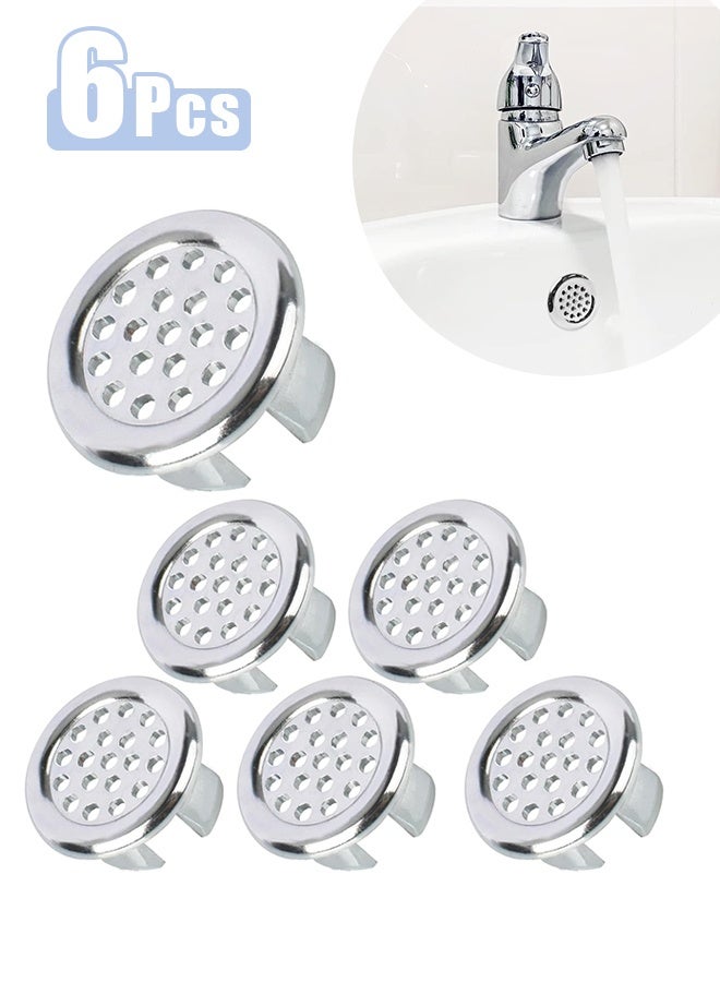 6 قطع من أغطية الفائض الزخرفية لأحواض المطبخ، مصنوعة من الفولاذ المقاوم للصدأ، مزودة بفتحات إدخال شبكية دائرية، أغطية بديلة، مناسبة لأحواض الحمامات وأحواض غسيل المطبخ، لون فضي. - Image 1