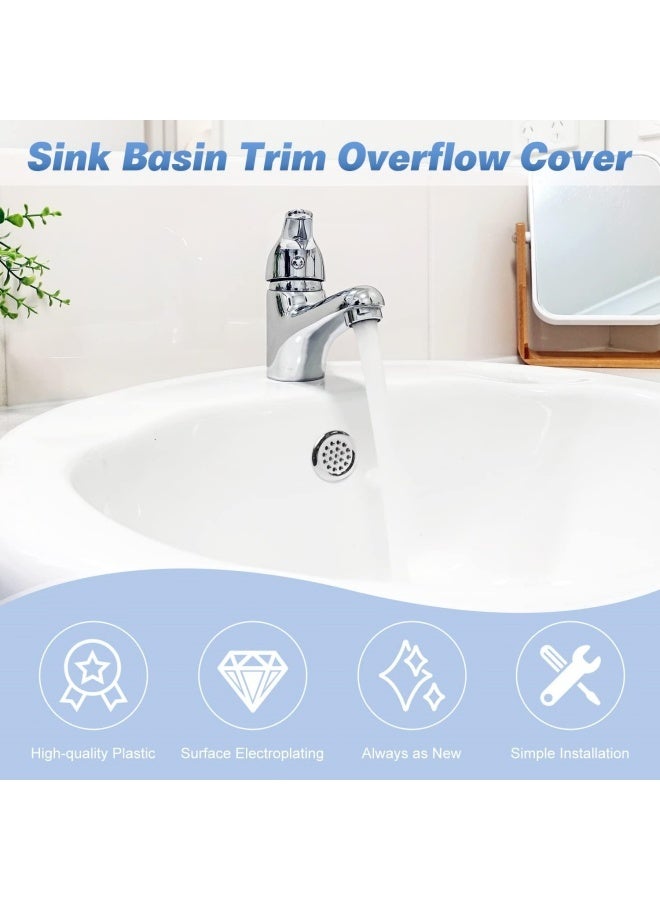 6 قطع من أغطية الفائض الزخرفية لأحواض المطبخ، مصنوعة من الفولاذ المقاوم للصدأ، مزودة بفتحات إدخال شبكية دائرية، أغطية بديلة، مناسبة لأحواض الحمامات وأحواض غسيل المطبخ، لون فضي. - Image 2