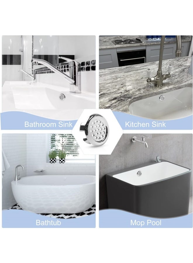 6 قطع من أغطية الفائض الزخرفية لأحواض المطبخ، مصنوعة من الفولاذ المقاوم للصدأ، مزودة بفتحات إدخال شبكية دائرية، أغطية بديلة، مناسبة لأحواض الحمامات وأحواض غسيل المطبخ، لون فضي. - Image 5