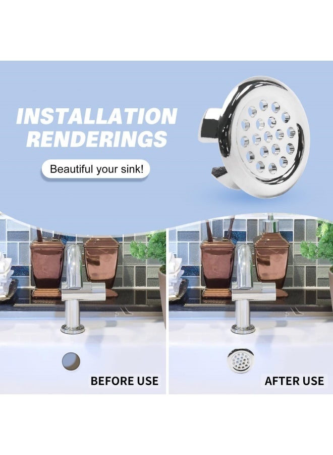 6 قطع من أغطية الفائض الزخرفية لأحواض المطبخ، مصنوعة من الفولاذ المقاوم للصدأ، مزودة بفتحات إدخال شبكية دائرية، أغطية بديلة، مناسبة لأحواض الحمامات وأحواض غسيل المطبخ، لون فضي. - Image 3