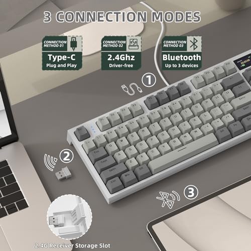 MAMBASNAKE ATTACK SHARK K86 Wireless Mechanical Keyboard with 1.2" TFT Color Display & CNC Knob,Hot Swappable RGB Backlit,2.4GHz/BT/Wired Modes,Customizable Blue Whale Switch,PBT Keycaps for WIN/MAC (Gray) - Image 4