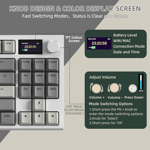 MAMBASNAKE ATTACK SHARK K86 Wireless Mechanical Keyboard with 1.2" TFT Color Display & CNC Knob,Hot Swappable RGB Backlit,2.4GHz/BT/Wired Modes,Customizable Blue Whale Switch,PBT Keycaps for WIN/MAC (Gray) - Image 3