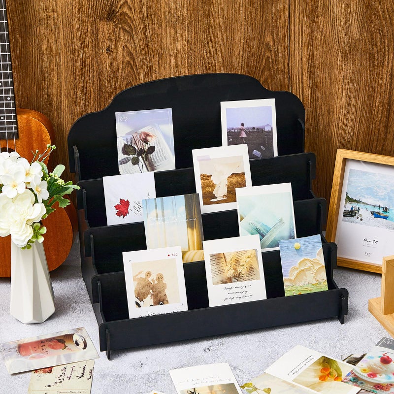 Barydat 4-Tier/5-Tier large Greeting Card Display Stand Wooden Display Stand for Postcard Brochure Photos Jewelry Sticker Holder for Vendors, Counter Retail, Home Decor(15.8 x 10.4 x 14.2 Inch,Black) - Image 5