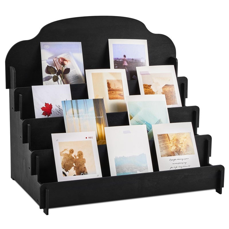 Barydat 4-Tier/5-Tier large Greeting Card Display Stand Wooden Display Stand for Postcard Brochure Photos Jewelry Sticker Holder for Vendors, Counter Retail, Home Decor(15.8 x 10.4 x 14.2 Inch,Black) - Image 1