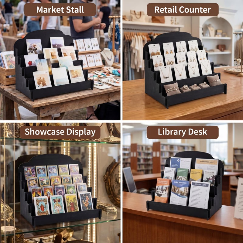 Barydat 4-Tier/5-Tier large Greeting Card Display Stand Wooden Display Stand for Postcard Brochure Photos Jewelry Sticker Holder for Vendors, Counter Retail, Home Decor(15.8 x 10.4 x 14.2 Inch,Black) - Image 4