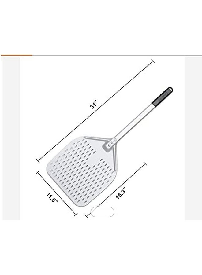 THW مقلاة بيتزا THW® 12"x14" مع مقبض بطول 31" | مجداف بيتزا احترافي من الألمنيوم مصقول يدويًا | 100% درجة غذائية | مجرفة خبز غير لاصقة للبيتزا، الخبز، المعجنات | مقبض بلاستيكي متين | فضي - Image 2