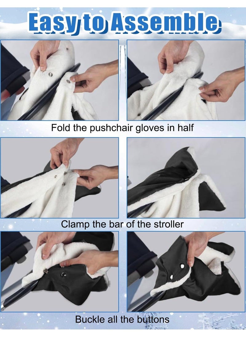 Stroller Hand Gloves, Baby Stroller Gloves Thick AntiFreeze Mittens Hand Warmer, Universal Warm Winter Gloves Water Repellent Pram Hand Gloves With Touch Screen Phone Bag For Cold Weather, Black - Image 4
