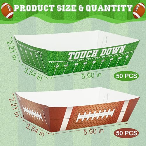 Helimoto 100 PCS Football Party Supplies, Football Paper Food Tray, Large Disposable Snack Tray, Party Snacks Serving Trays for Hamburg Taco Fries Hot Dog Touchdown Favors - Image 2