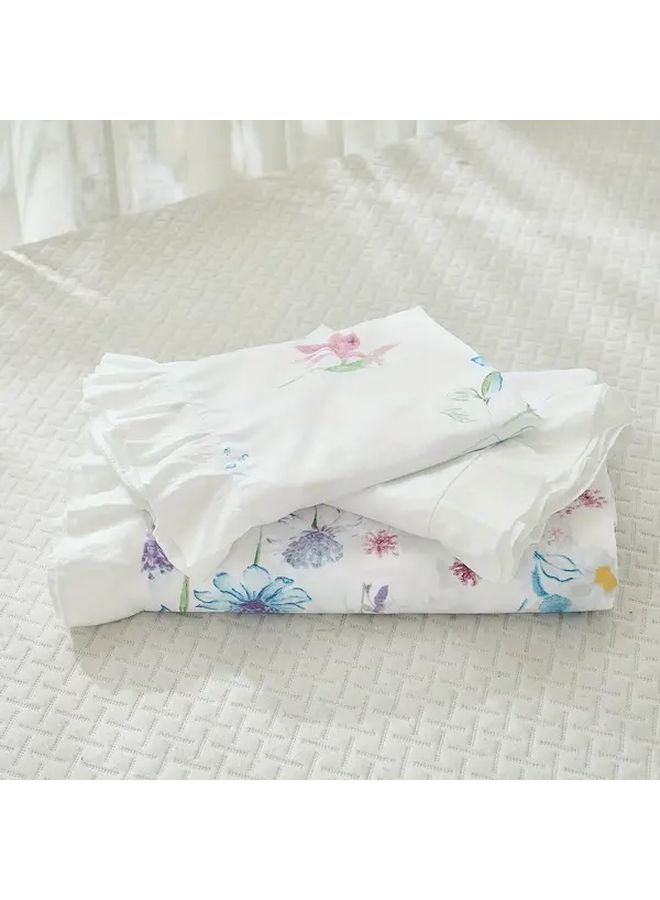 Queen Size Polychrome Floral Duvet Cover Set With Ruffles 3 Piece Bedding - Image 4