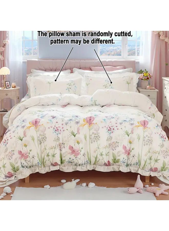 Queen Size Polychrome Floral Duvet Cover Set With Ruffles 3 Piece Bedding - Image 5