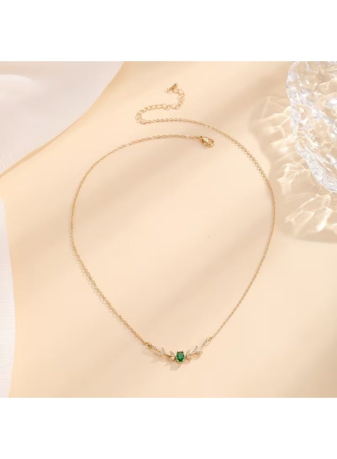 Goolsky [Elegant Copper Necklace] Golden-Tone Elegant Copper Leaf & Branch Necklace with Cubic Zirconia for Women | Green Gemstone, Ideal Birthday Gift, Daily Wear Jewelry, Elegant Design - Image 1