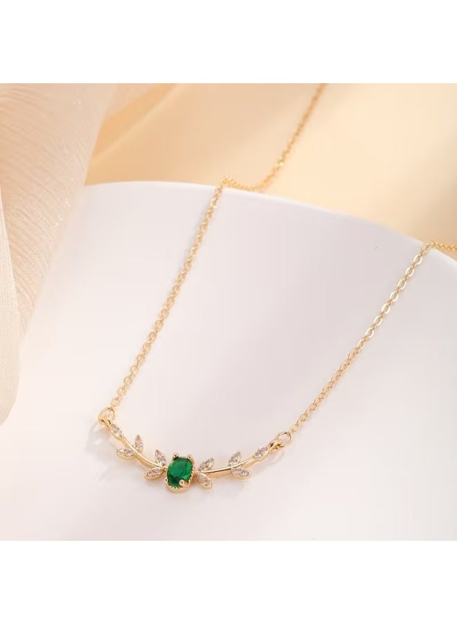 Goolsky [Elegant Copper Necklace] Golden-Tone Elegant Copper Leaf & Branch Necklace with Cubic Zirconia for Women | Green Gemstone, Ideal Birthday Gift, Daily Wear Jewelry, Elegant Design - Image 2