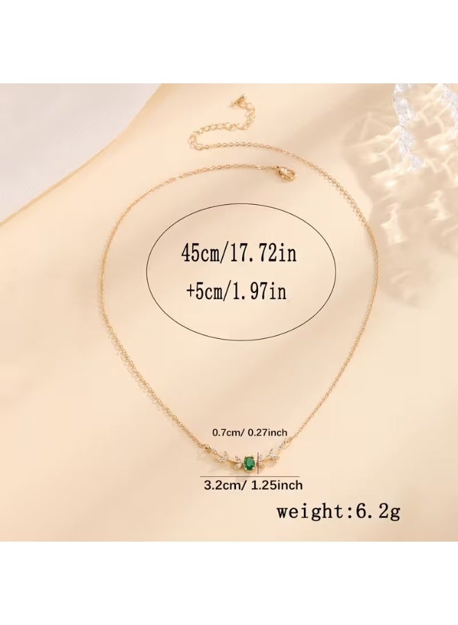 Goolsky [Elegant Copper Necklace] Golden-Tone Elegant Copper Leaf & Branch Necklace with Cubic Zirconia for Women | Green Gemstone, Ideal Birthday Gift, Daily Wear Jewelry, Elegant Design - Image 3