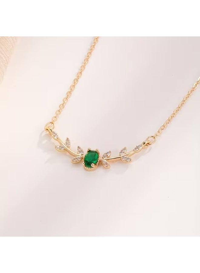 Goolsky [Elegant Copper Necklace] Golden-Tone Elegant Copper Leaf & Branch Necklace with Cubic Zirconia for Women | Green Gemstone, Ideal Birthday Gift, Daily Wear Jewelry, Elegant Design - Image 4