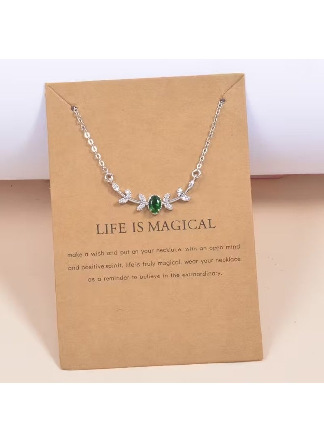 Goolsky [Elegant Copper Necklace] Golden-Tone Elegant Copper Leaf & Branch Necklace with Cubic Zirconia for Women | Green Gemstone, Ideal Birthday Gift, Daily Wear Jewelry, Elegant Design - Image 5