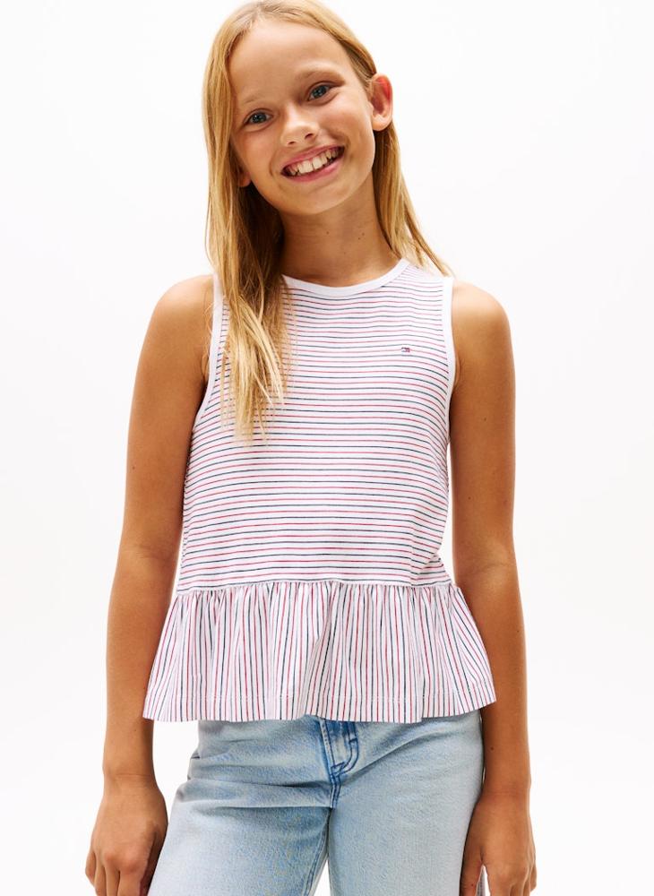 TOMMY HILFIGER Kids Peplum Sleeveless Stripe Top  - Image 1