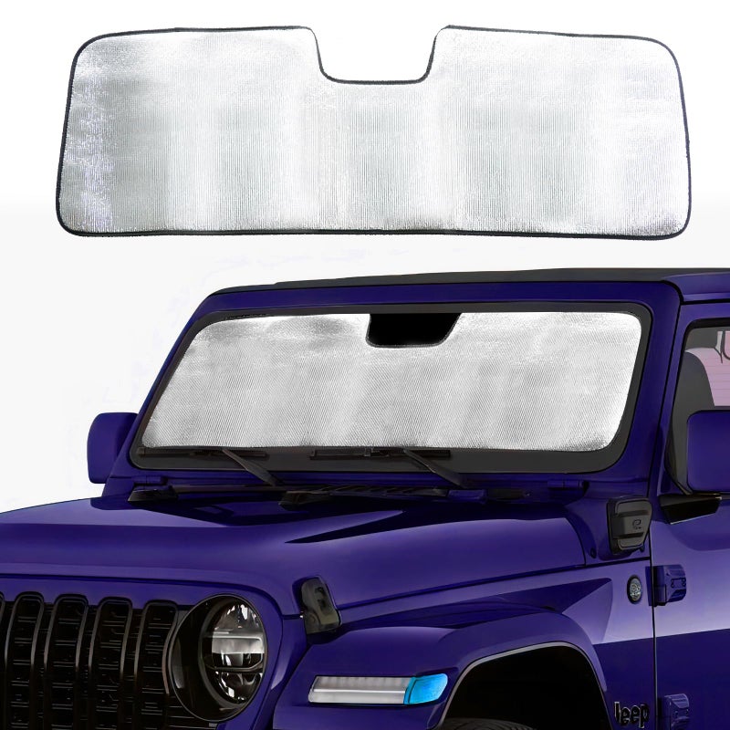 BESTAOO Windshield Sun Shade for Jeep Wrangler JL 24 Door Front Window Sun Sunshade Windshield for 2024 2025 Jeep Wrangler 4XE Front Window Sun Visor Blocks for UV and Heat Silver 1pc