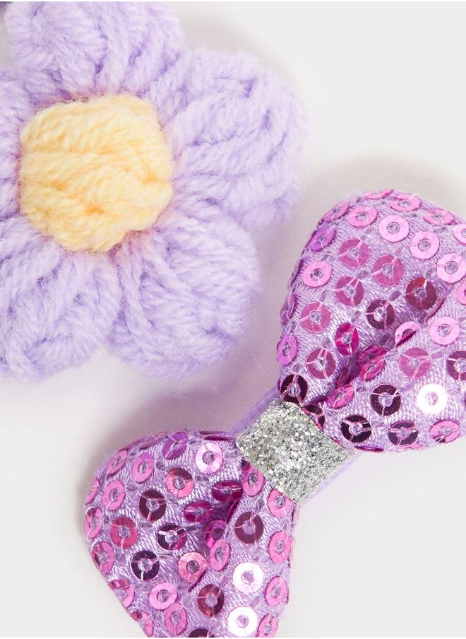 Styli - Set of 2 - Sequin Detail Bow and Woven Floral Hair Clip - Image 1