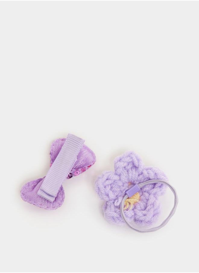 Styli - Set of 2 - Sequin Detail Bow and Woven Floral Hair Clip - Image 1