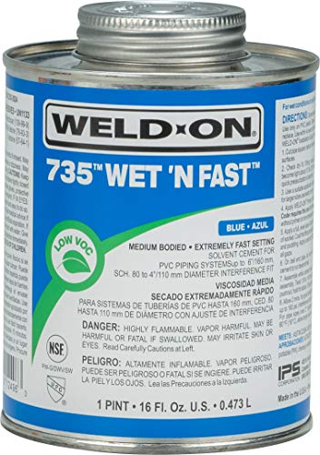 IPS Weld-On 12496 735 Wet 'N Fast Medium-Bodied High Strength PVC Cement - Extremely Fast Setting and Low-VOC, Blue, 1 Pint (16 fl oz) - Image 5