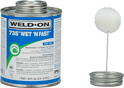 IPS Weld-On 12496 735 Wet 'N Fast Medium-Bodied High Strength PVC Cement - Extremely Fast Setting and Low-VOC, Blue, 1 Pint (16 fl oz) - Image 3