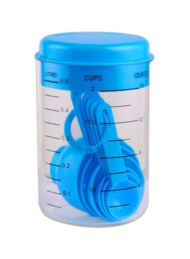 NIBEMINENT 7-Piece Plastic Measuring Cup With Spoon Blue/Clear 