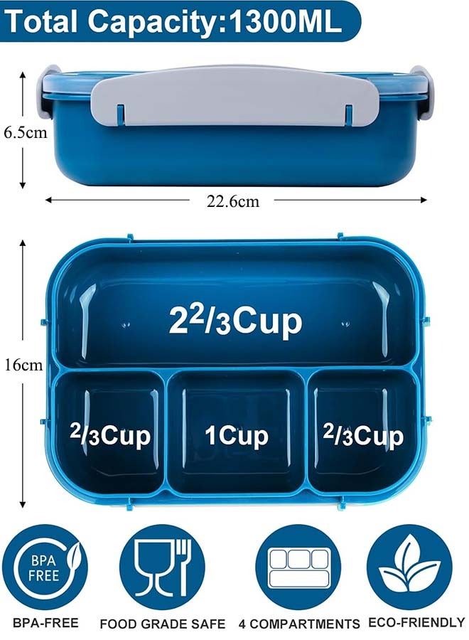 YIM-VIBEHAUS Bento Lunch Box for Kids, 1300ML Kids Lunch Box with 4 Compartment, Lunch Box Food Containers for Kids Back to School, 100% Leak- Proof, Microwave/Dishwasher/Freezer Safe, BPA Free (Pink) - Image 2