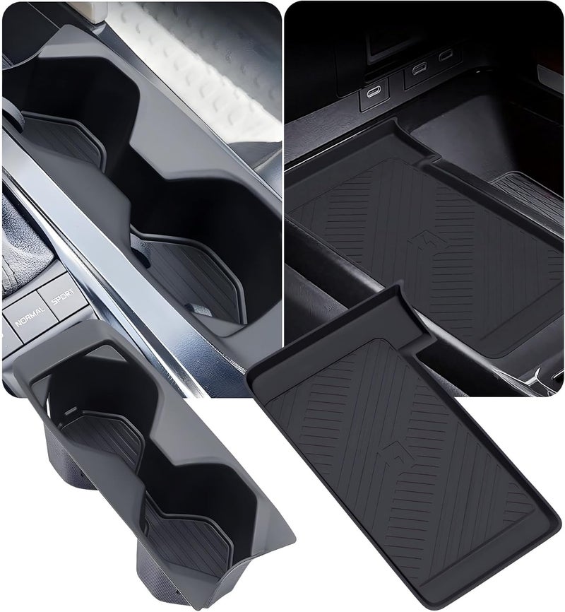 Katorn Cup Holder Insert & Wireless Charging Protective Mat for Toyota Camry 2026 2025, Center Console Interior Accessories Cup Holder & Wireless Charger Cover Pad for 2025-2026 Camry, Black - Image 1