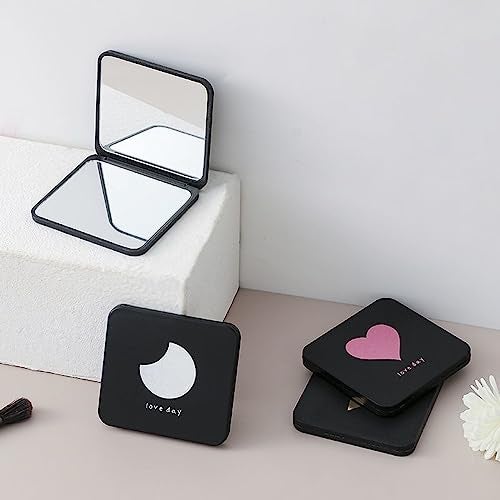 Mockery Acrylonitrile Butadiene Styrene (ABS) Tabletop Mount Travel Makeup Mirror, Handheld Folding Compact Mirror, Compact Mirror For Purses Travel For Women Girls - Star Style (Black, 1Pcs) - Image 2