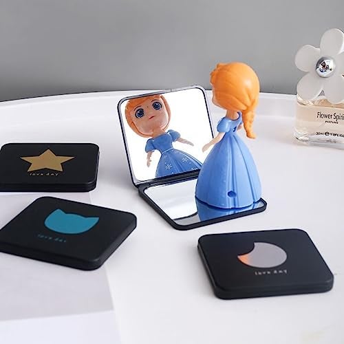 Mockery Acrylonitrile Butadiene Styrene (ABS) Tabletop Mount Travel Makeup Mirror, Handheld Folding Compact Mirror, Compact Mirror For Purses Travel For Women Girls - Star Style (Black, 1Pcs) - Image 5
