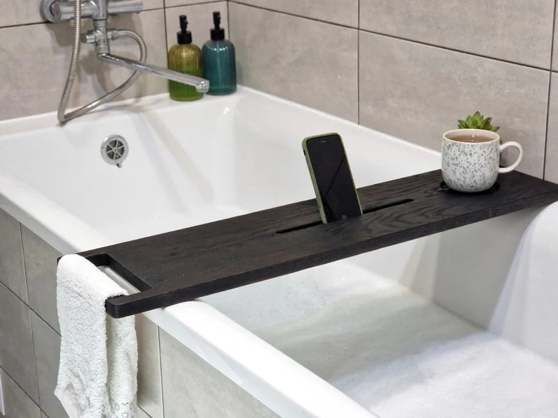 Runam Woods Runam Woods Premium Bathtub CaddyTray with MbileTable CupGlass and Towel Holder Solid Wood Tub Tray Table Pool Shelf Tray HomeSpa Tray Large 40  - Image 5