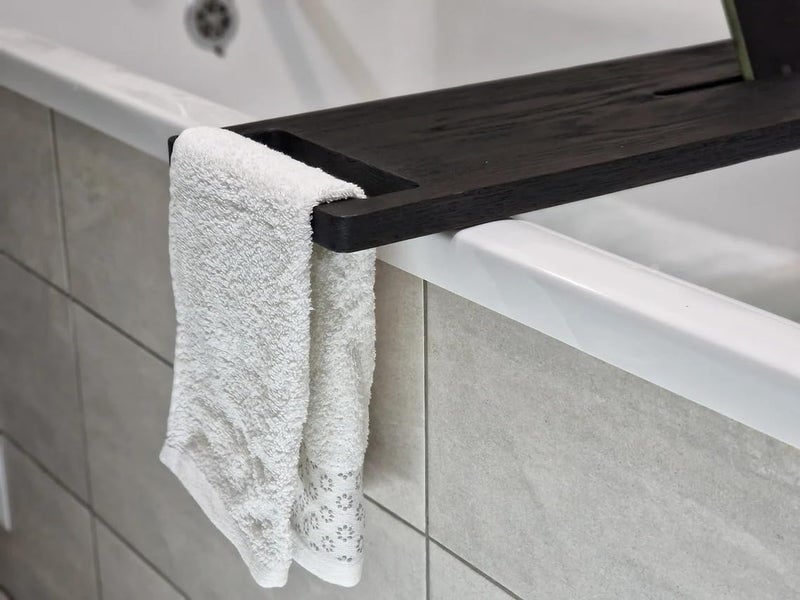Runam Woods Runam Woods Premium Bathtub CaddyTray with MbileTable CupGlass and Towel Holder Solid Wood Tub Tray Table Pool Shelf Tray HomeSpa Tray Large 40  - Image 3
