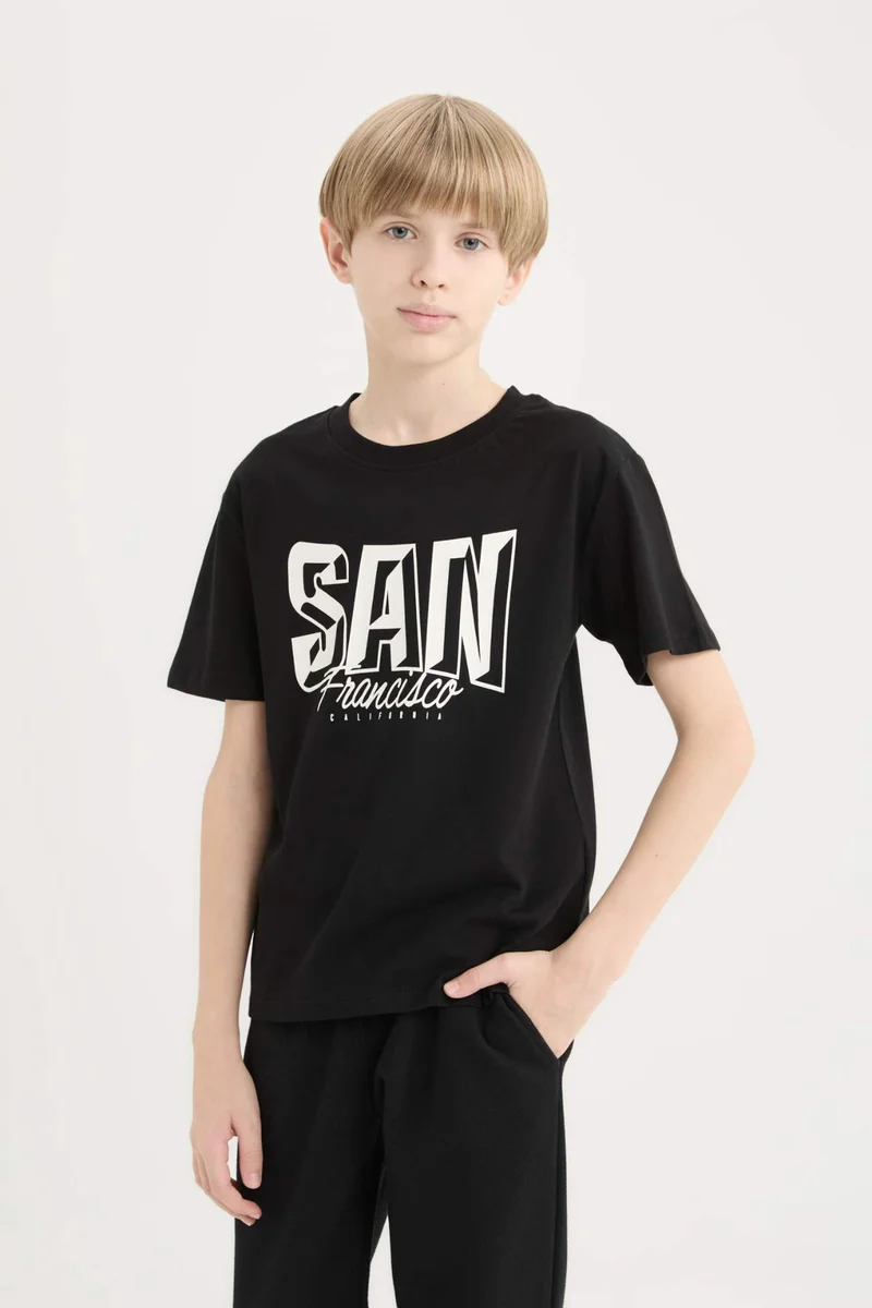 ديفاكتو Boy Crew Neck Printed Short Sleeve T-Shirt