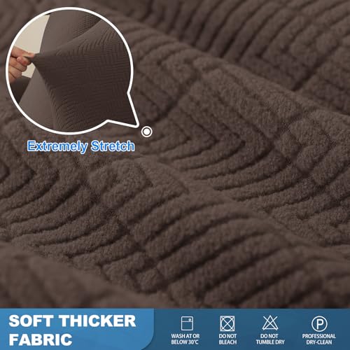 JIVINER 3 Piece Recliner Chair Cover Stretch Lazy Boy Non Slip Covers for Recliner with Pockets Soft Jacquard Reclining Sofa Slipcovers Furniture Protector with Elastic Bottom (1 Seater, Coffee) - Image 5