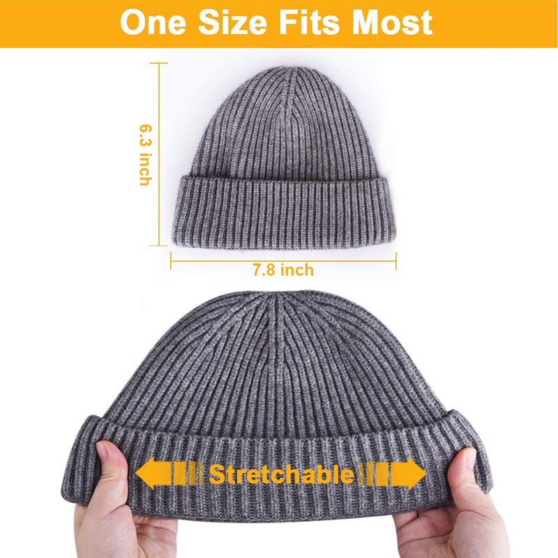 Heniho 3 Pack Wool Fisherman Beanies for Men, Short Knit Watch Cap Cuffed Trawler Hats,C - Image 2