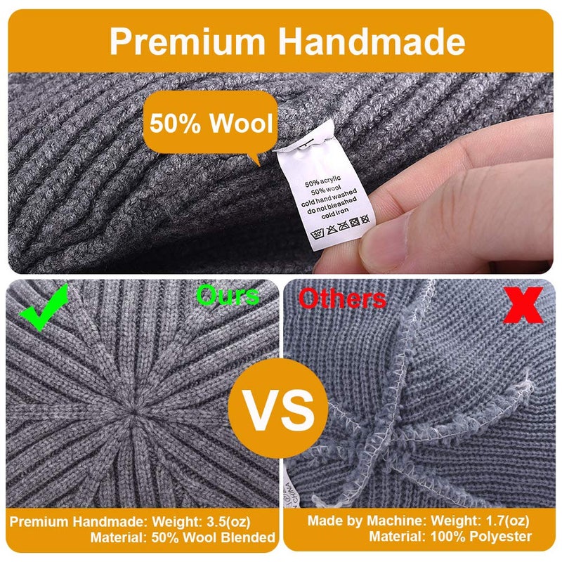 Heniho 3 Pack Wool Fisherman Beanies for Men, Short Knit Watch Cap Cuffed Trawler Hats,C - Image 3