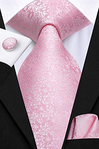Dubulle Mens Tie Set Solid Paisley Silk Striped Necktie for Men with Cufflinks Tie and Pocket Square,A Light Pink - Image 5