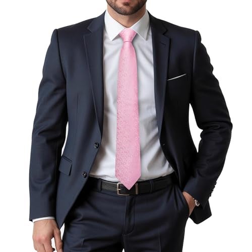 Dubulle Mens Tie Set Solid Paisley Silk Striped Necktie for Men with Cufflinks Tie and Pocket Square,A Light Pink - Image 2