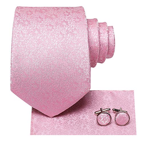 Dubulle Mens Tie Set Solid Paisley Silk Striped Necktie for Men with Cufflinks Tie and Pocket Square,A Light Pink - Image 3