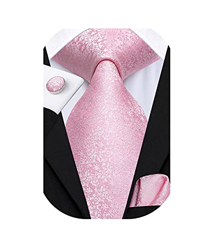 Dubulle Mens Tie Set Solid Paisley Silk Striped Necktie for Men with Cufflinks Tie and Pocket Square,A Light Pink - Image 1